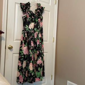 Vintage Expo black party dress with large pink roses.  Sz 14 excellent cond.